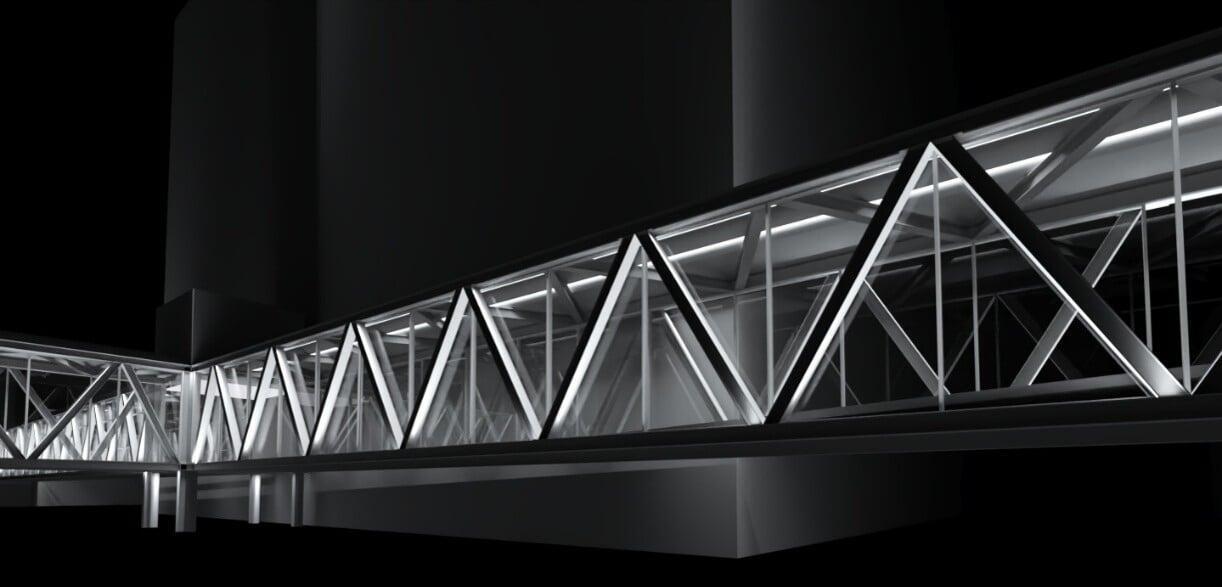 Des Moines Skywalk rendering — grazing lighting option